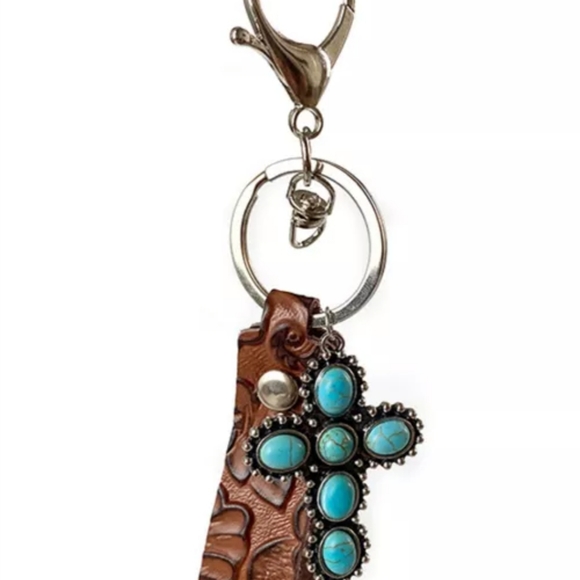 1 left Vintage look vegan leather boho Keychain - Picture 2 of 7